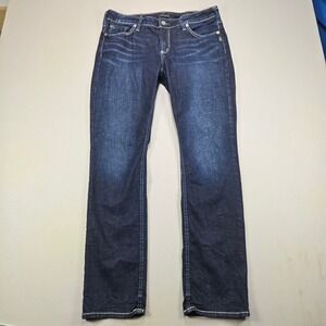 Silver Jeans Elyse Straight Dark Wash Contrast Stitch Indigo Womens Size 32x32